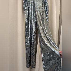 A New Day Sparkly Silvery Chrome Sequin Pants Size 8